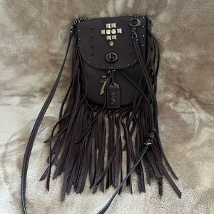 Retro Coach Brown Fringed Leather Crossbody Bag